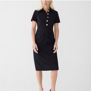 J. Crew Collared Sheath Dress in Italian Bi-stretch Fabric BY788 Black  NWT Sz 4